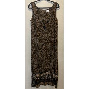 Liz Baker Size 14 Maxi Dress Safari Zebra Animal Print‎ Sleeveless Y2K Travel